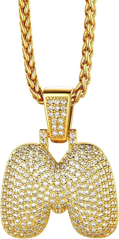Richsteel Shiny Cubic Zirconia Bubble Letter Necklace for Men Women 18K Gold Plated Monogram Jewe... | Amazon (US)