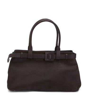 Made In Italy Haircalf Satchel With Belted Trim | TJ Maxx