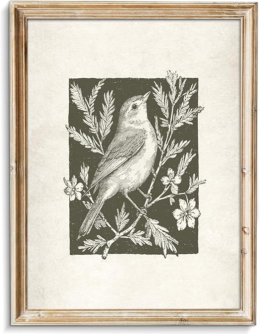 uniro Wall Art Canvas Print Vintage Bird Wall Art Canvas Sparrow Farmhouse Pictures Neutral Sketc... | Amazon (US)