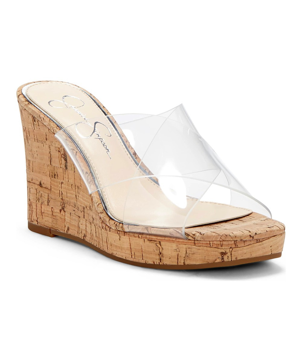 Jessica Simpson Collection Women's Sandals CLEAR - Tan Cork Print & Clear Seena Wedge - Women | Zulily