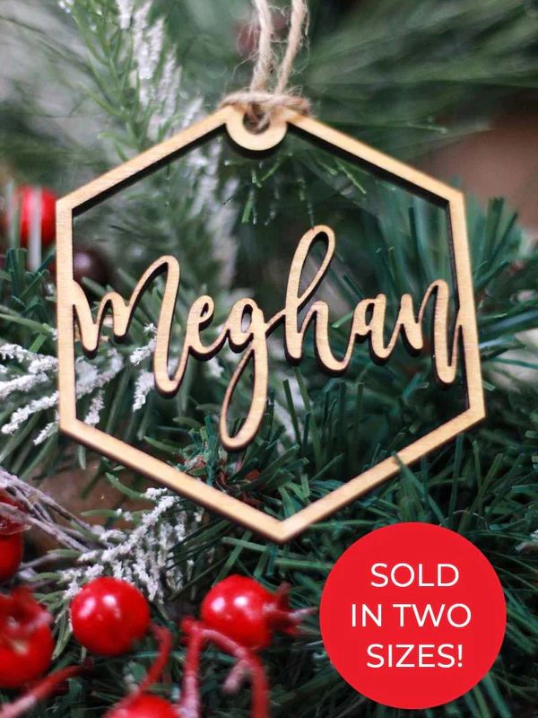 Custom Name Wood Hexagon Ornament- 1 line | Sunny & Southern