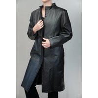 Unworn Vintage Black Leather Coat | Minimalist Italian Longline Padded Lining Women's Size L | Etsy (US)