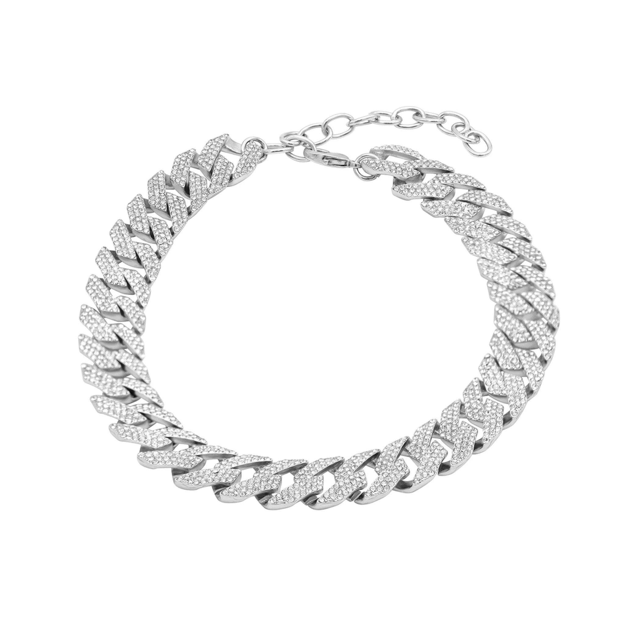 Edgy Cuban Crystal Adjustable Choker Chain Necklace silver | Shop Simon