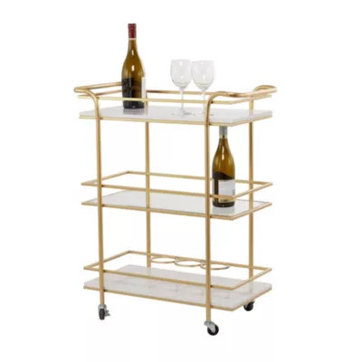 Monroe Lane Glam Marble Bar Cart, Gold | Belk