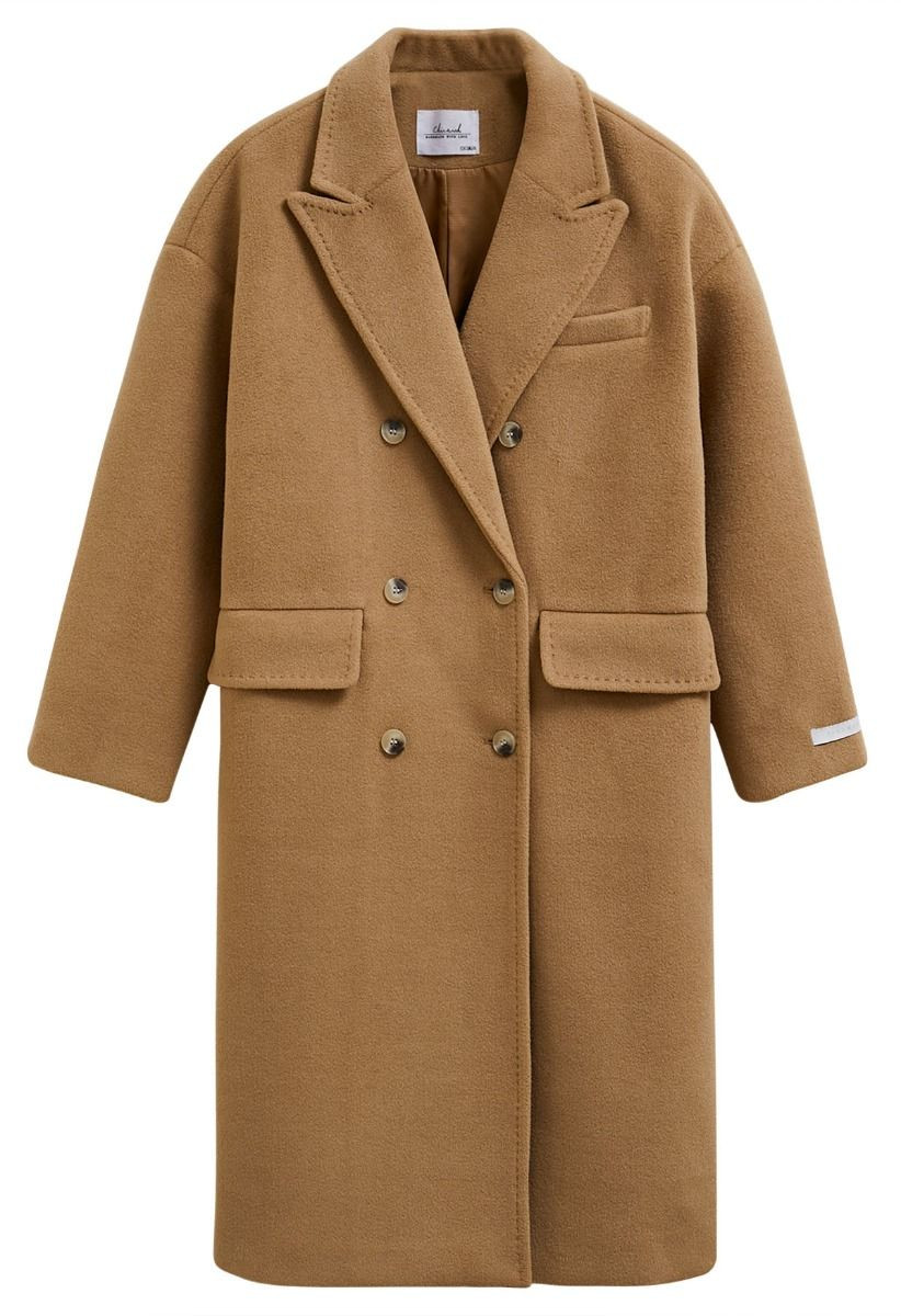 Timeless Trendy Double-Breasted Longline Coat in Camel | Chicwish