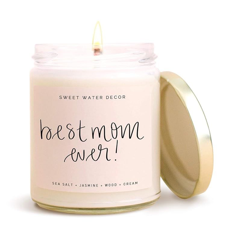 Sweet Water Decor, Best Mom Ever, Sea Salt, Jasmine, Cream, and Wood Scented Soy Wax Candle for H... | Amazon (US)