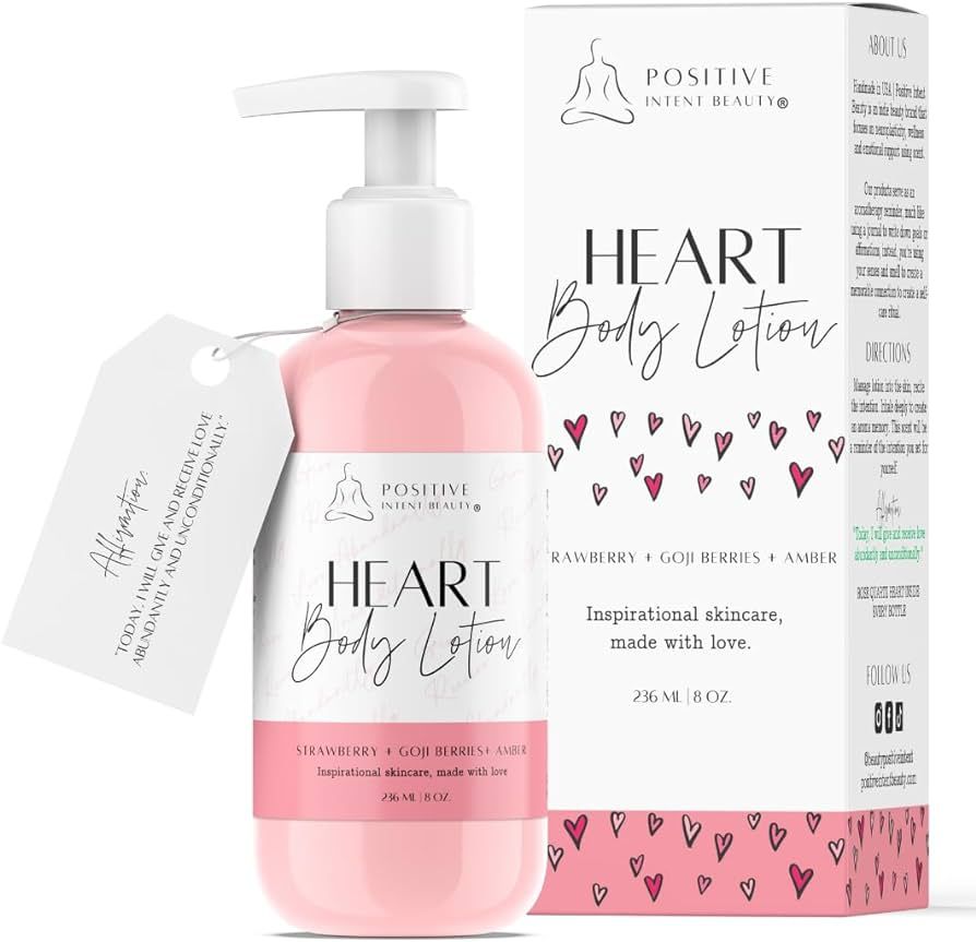 Positive Intent Beauty, Heart Body Lotion with Affirmation Card For Women, Strawberry, Amber, wit... | Amazon (US)