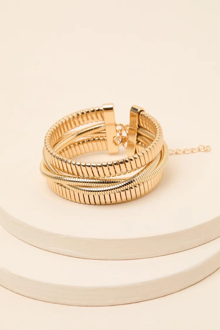 Louie Gold Textured Layered Bangle Bracelet | Lulus