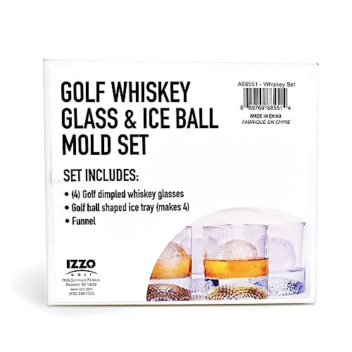 Izzo Golf Whiskey Glass Golf Ball Ice Set - Enjoy a Glass of Whiskey or Bourbon in a Rocks Glass with a Golf Ball Molded ice Cube, Golf Ball ice Cube Mold Included | Amazon (US)