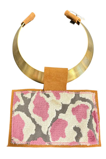 Kilim Choker Necklace Suede Mauve Cheetah | The Willow Tree