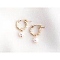 Gold Pearl Earrings / Dainty Pearl Hoop Earrings / Gold Filled Mini Pearl Hoops / Bridesmaids Gift Earrings / Bridal Jewelry / Sterling Gift | Etsy (US)