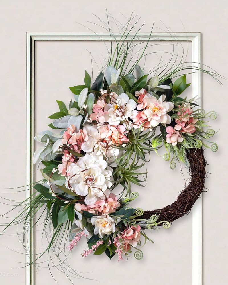 WREATHOME Wreaths for Front Door, Spring Summer Front Door Wreath, Artificial Wreath for Outdoor,... | Amazon (US)