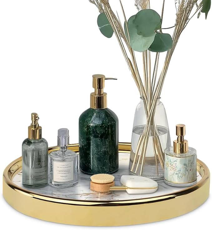 Vanity Tray Round Marble Decorative Tray,Multi-Functional Storage Organizer Tray for Vanity, Coff... | Amazon (US)