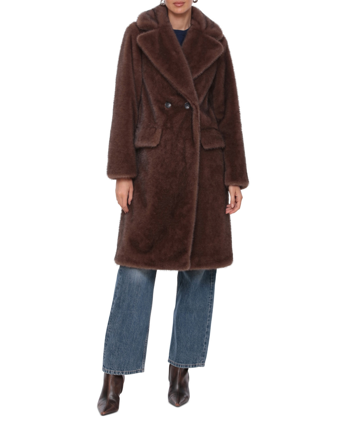 Avec Les Filles Women's Notched-Collar Faux-Fur Coat - Fawn | Macy's