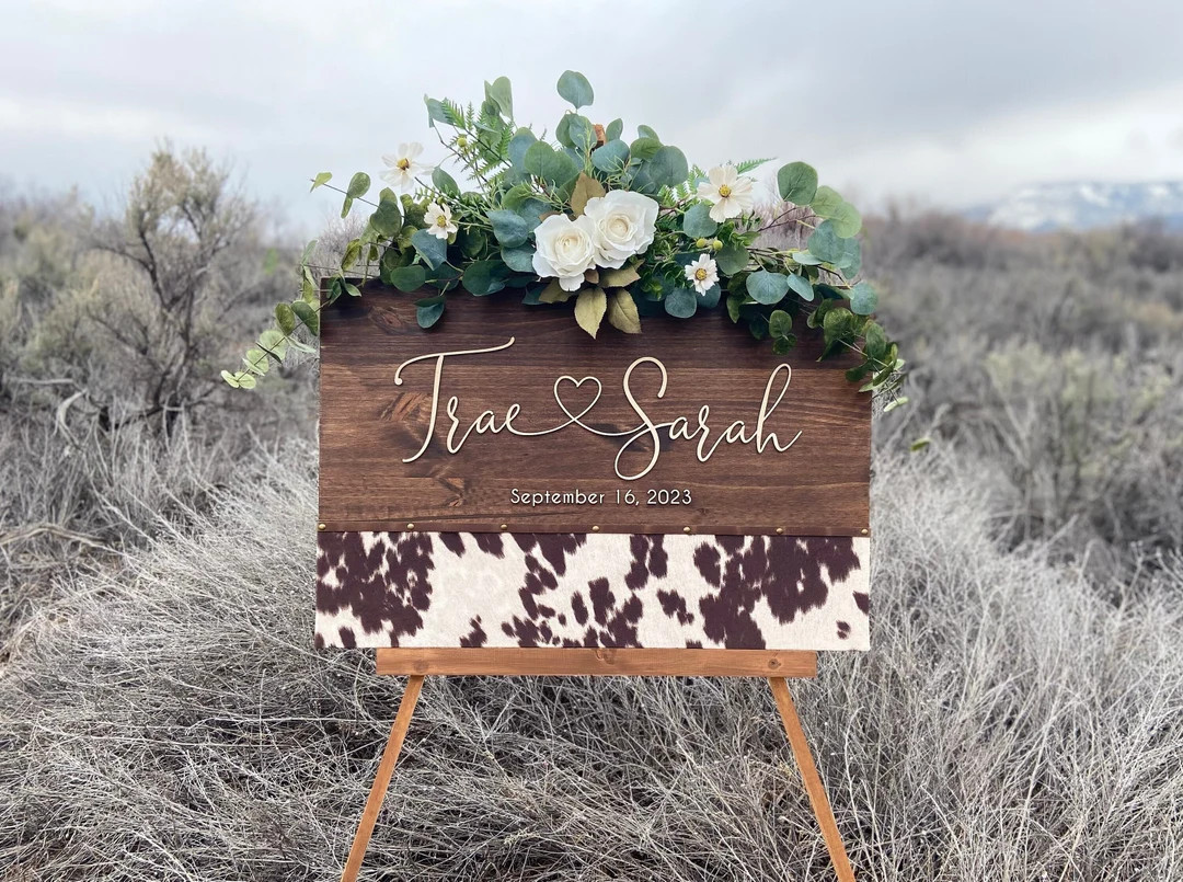 Rustic Faux Cowhide Wedding Welcome Sign, Wedding Welcome Sign, Welcome Wedding Sign Wood, Weddin... | Etsy (US)