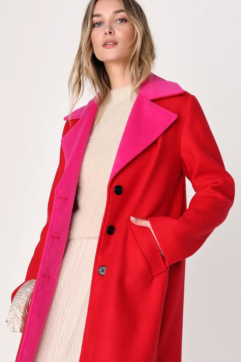 Making the Moment Red and Pink Color Block Coat | Lulus (US)
