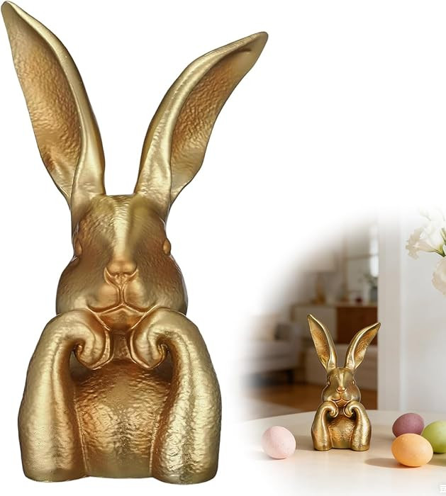 13.58‘’ Premium Large Easter Gold Resin Bunny Table Decor,Easter Thinking Bunny Figurine for ... | Amazon (US)