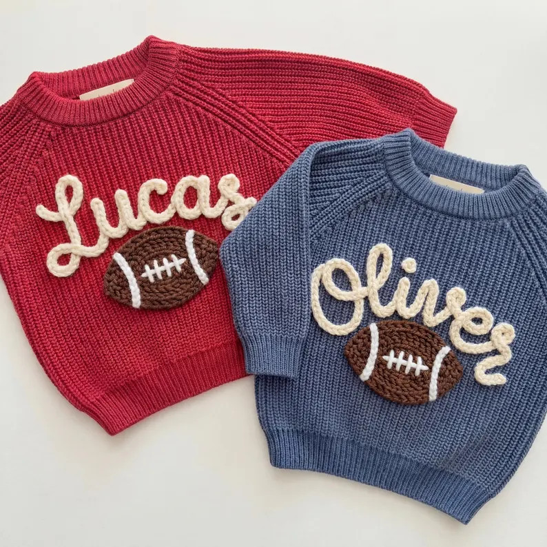 Personalized Baby Football Sweater, Hand-embroidered Name Knit, Toddler Shower Gift - Etsy | Etsy (Global)