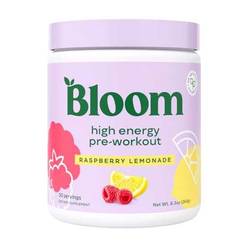Bloom Nutrition High Energy Pre Workout with Beta Alanine, Ginseng and L Tyrosine for Amino Energy, Natural Caffeine Powder from Green Tea Extract, Keto, Sugar Free Drink Mix, Raspberry Lemonade | Amazon (US)