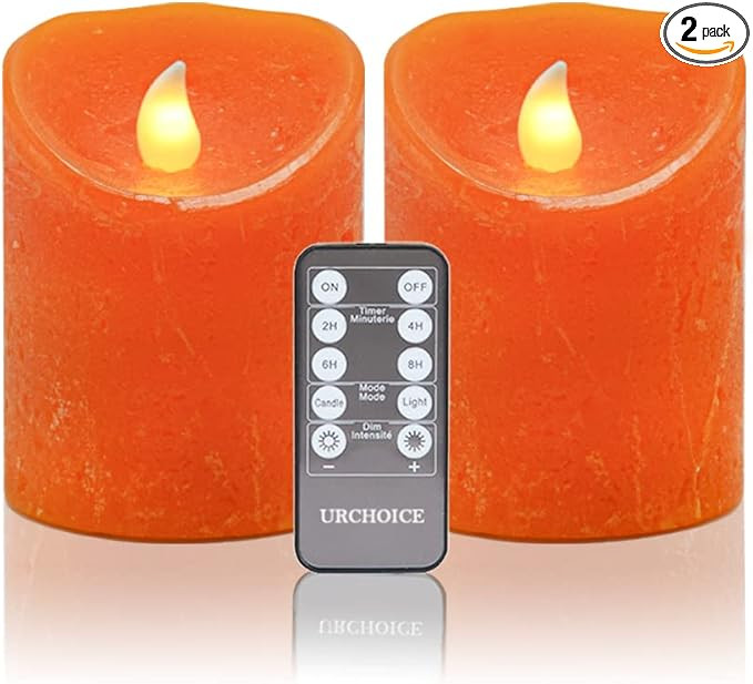 Urchoice Orange Flameless Candles Battery Operated Candle, Set of 2 (D 3" x H 4"), Real Wax Pilla... | Amazon (US)