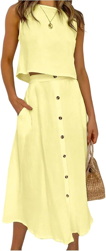 GORGLITTER Women's 2 Piece Skirt Sets Outfits Beach Vacation Sleeveless Crop Top Skirt Matching S... | Amazon (US)