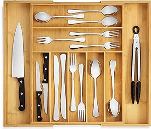 Purawood - Large Premium Bamboo Silverware Organizer - Expandable Kitchen Drawer & Utensil Organi... | Amazon (US)