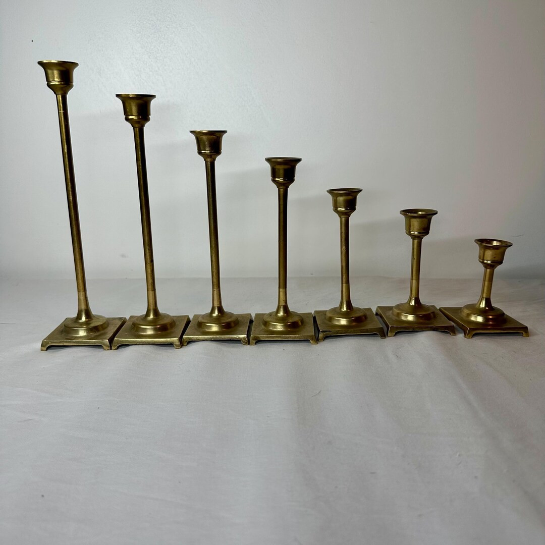 Vintage Brass Tulip Candlestick Set of 7 Graduated Heights 3"-9" MCM Square Base - Etsy | Etsy (US)
