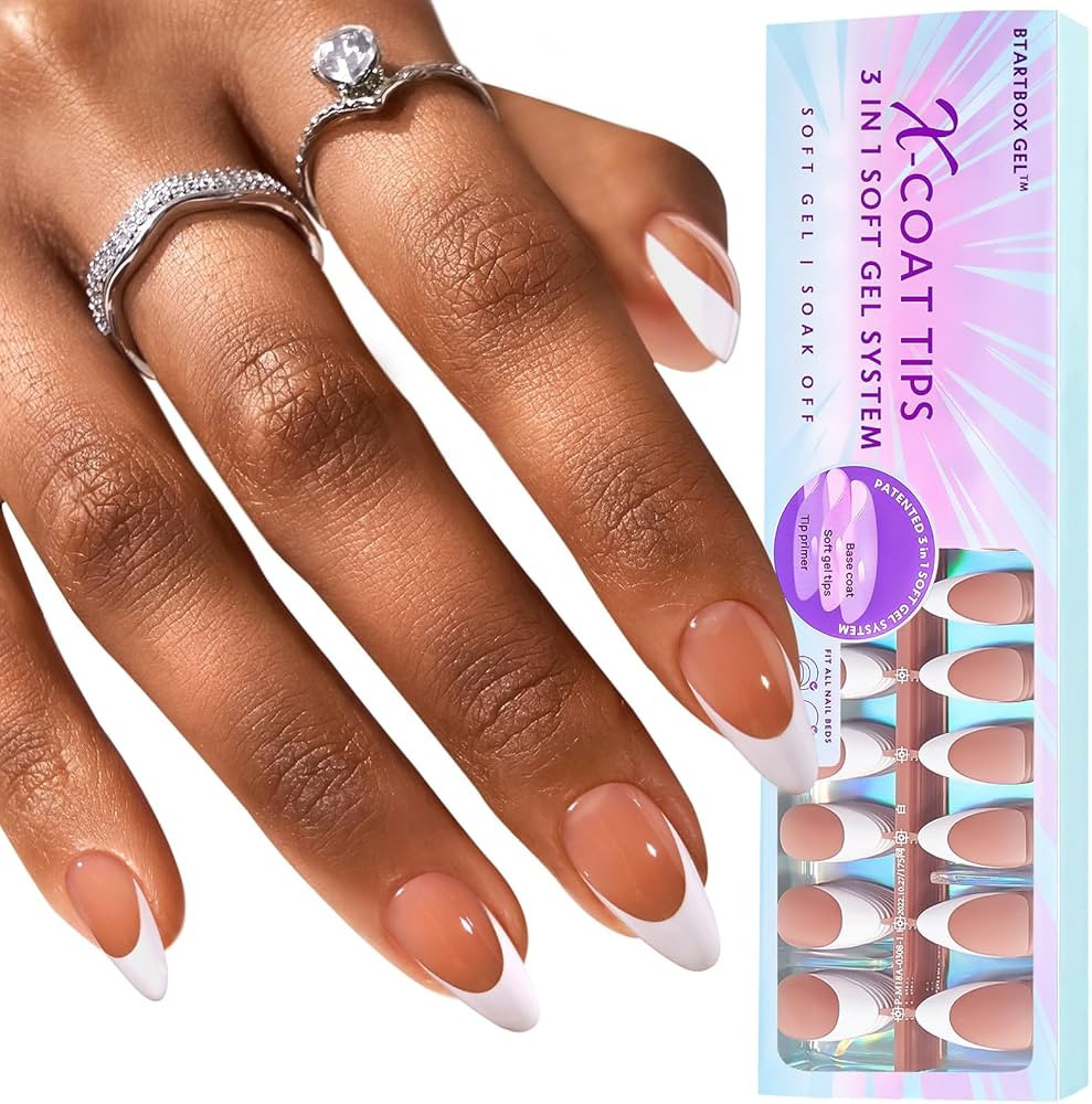 btartboxnails XCOATTIPS French Tip Nails, 300pcs Brown Almond Medium French Tip Gel Nails, French... | Amazon (US)