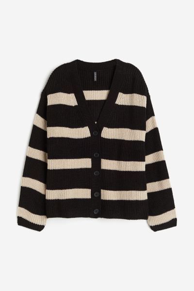 Knit Cardigan - Black/striped - Ladies | H&M US | H&M (US + CA)