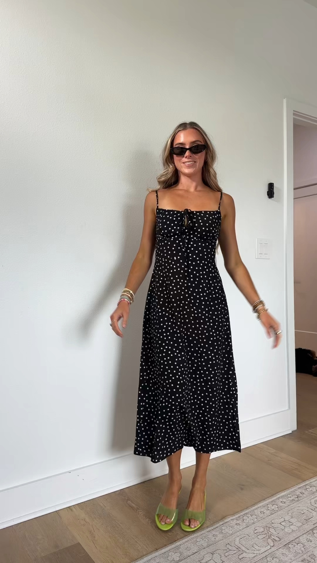 Amazon Women Silk V-Neck Dresses Spaghetti Strap Dots Pullover Dress Slim Fit Ankle-Length Dresses.  This actual dress is from TikTok shop size small but this amazon option looks the most similar.

#LTKootd #LTKSaleAlert #LTKSeasonal