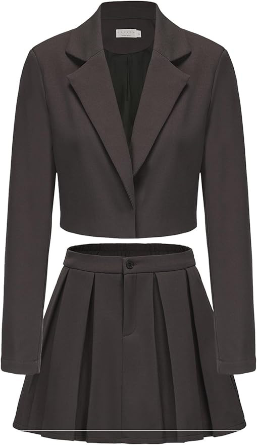 EXLURA Women's Long Sleeve Blazer Suit Sets with Pleated Mini Skirt Fall 2 Piece Outfits Trendy Y... | Amazon (US)