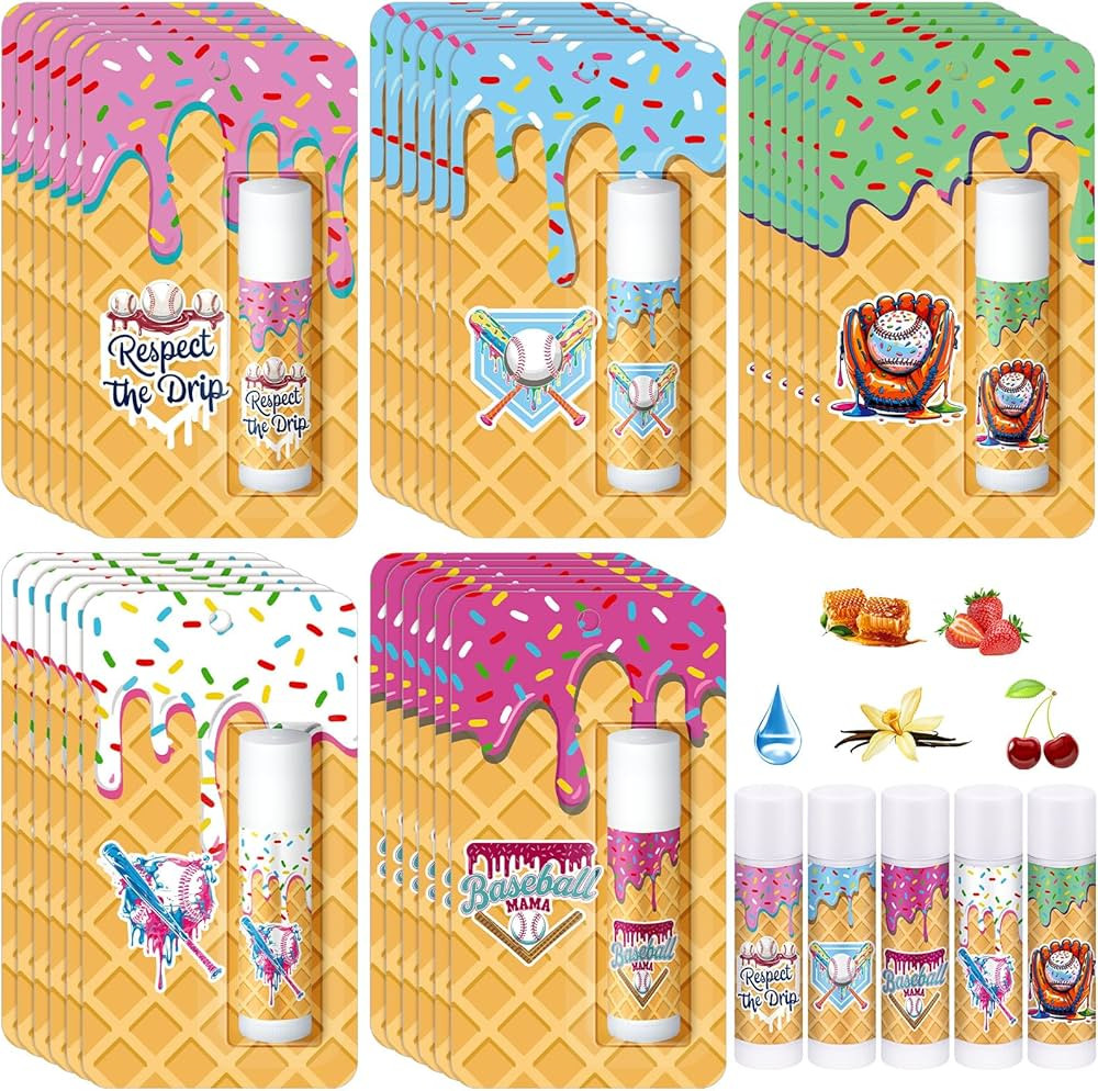 Loopeer 30 Pcs Ice Cream Drip Baseball Party Favors Decorations Bulk Cream Drip Lip Balms Sports ... | Amazon (US)