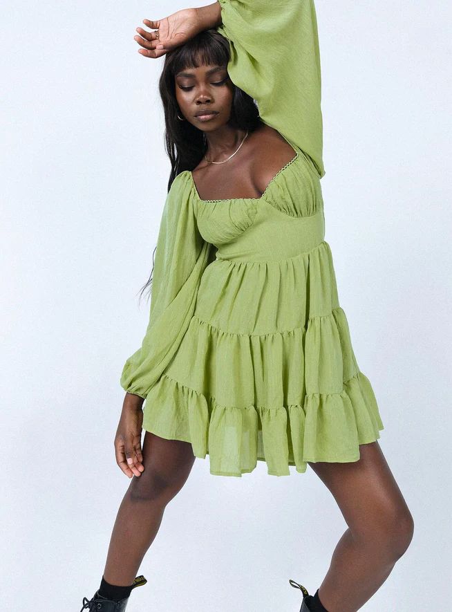 Danny Long Sleeve Mini Dress Green | Princess Polly US