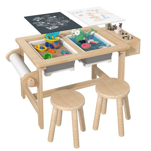 Yaofala Sensory Table for Toddlers Kids Sensory Bin Table with 2 Sensory Bins and Double-Sided Board, Birthday Gifts for Boys and Girls | Amazon (US)