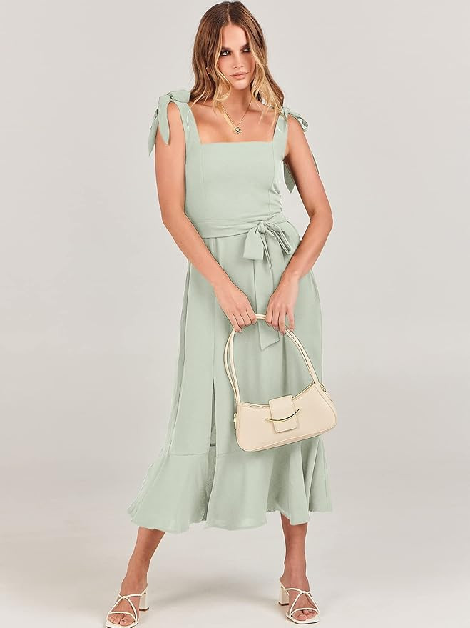 ANRABESS Women's Square Neck Ruffle Split Midi Formal Summer Dress Elegant Wedding Guest Cocktail... | Amazon (US)