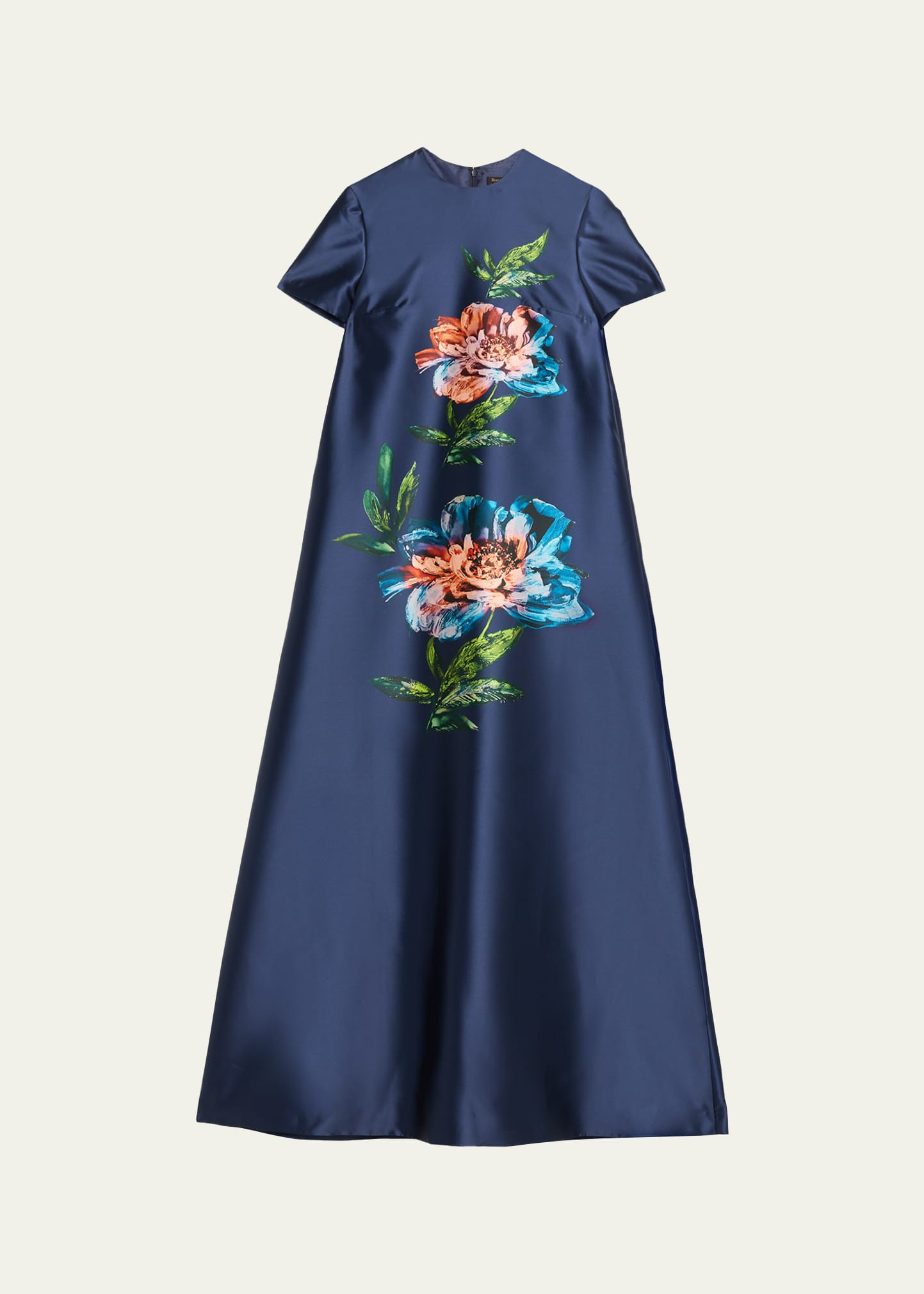 Reem Acra Floral-Print Satin Faille Long Kaftan Gown | Bergdorf Goodman