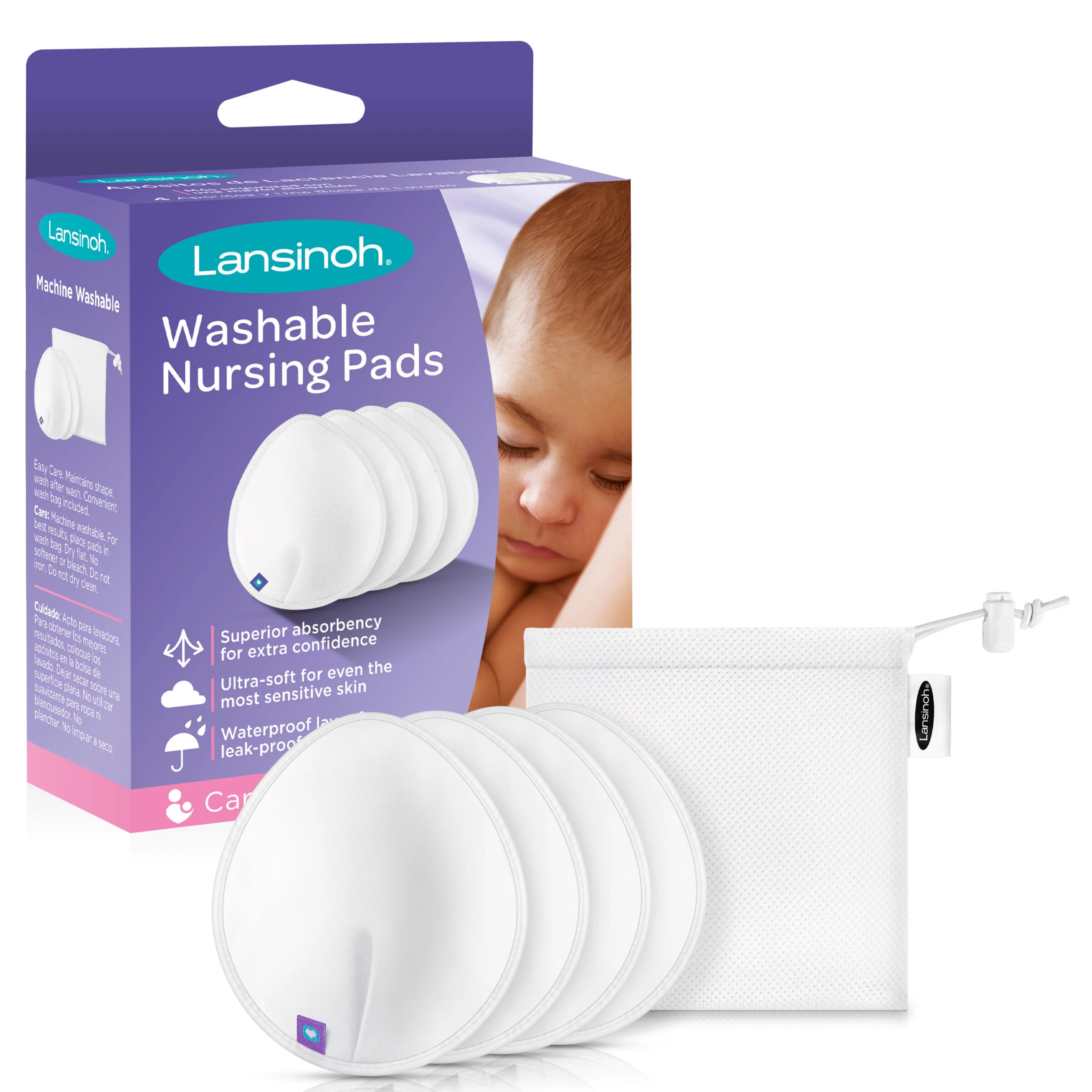 Lansinoh Reusable Nursing Pads for Breastfeeding Mothers, 4 Pads - Walmart.com | Walmart (US)