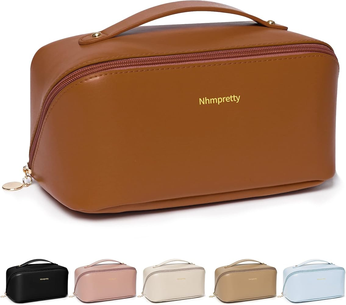 Large Capacity Travel Cosmetic Bag - Makeup Bag, PU Leather Waterproof Cosmetic Bags, Women Porta... | Amazon (US)