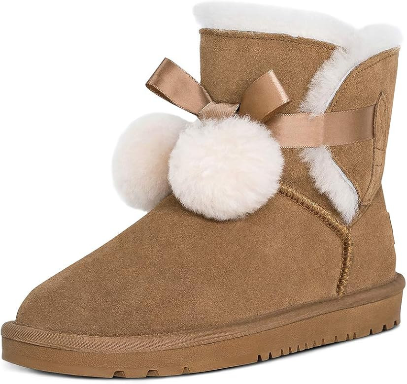 HZSTAY Women's Leather Snow boots Wool lined Warm short boots Fur lined Anti-slip outdoor platfor... | Amazon (US)