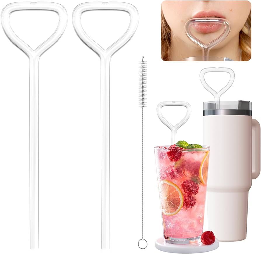 Anti Wrinkle Straw 2pcs, Reusable Glass Straw for Stanley Cup, Anti Wrinkle Drinking Straw Curved... | Amazon (US)