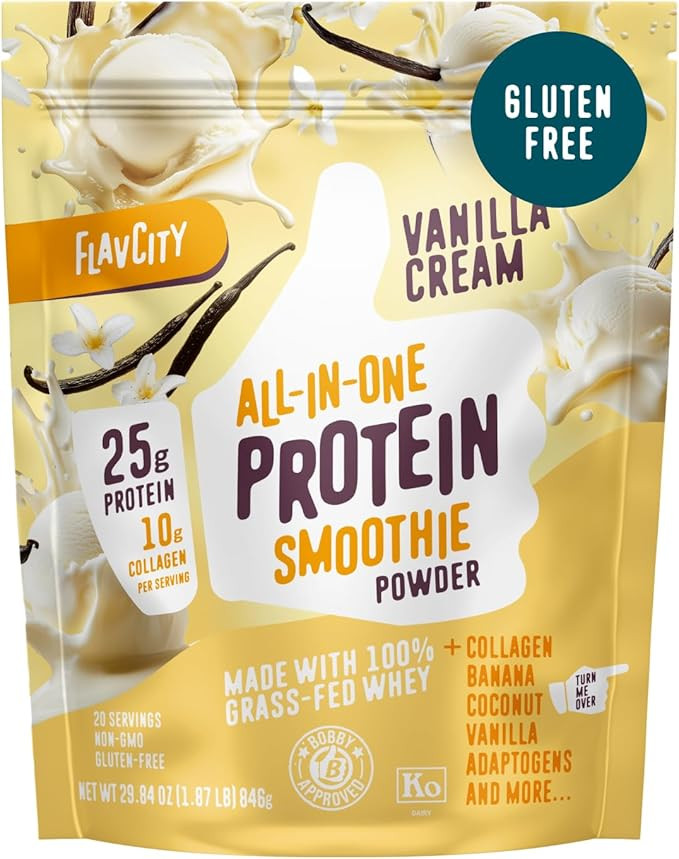 FlavCity Grass Fed Whey Protein Powder - Vanilla Smoothie - 25g Protein & 10g Collagen - Made wit... | Amazon (US)