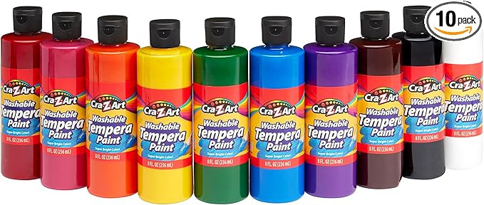 Cra-Z-Art Washable Tempera Paint Bulk Pack 10ct, Assorted Colors 8oz each bottle | Amazon (US)