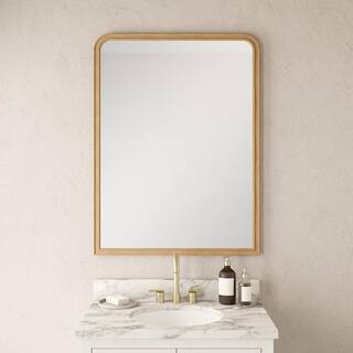 30 in. W x 40 in. H Rectangle Bonnevaux Natural Pine Wood Finish Wall Mirror - Right-Angled Botto... | The Home Depot