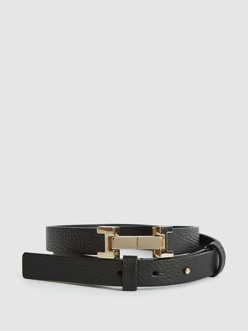 Reiss Black Hayley Leather Square Hinge Belt | Reiss (UK)