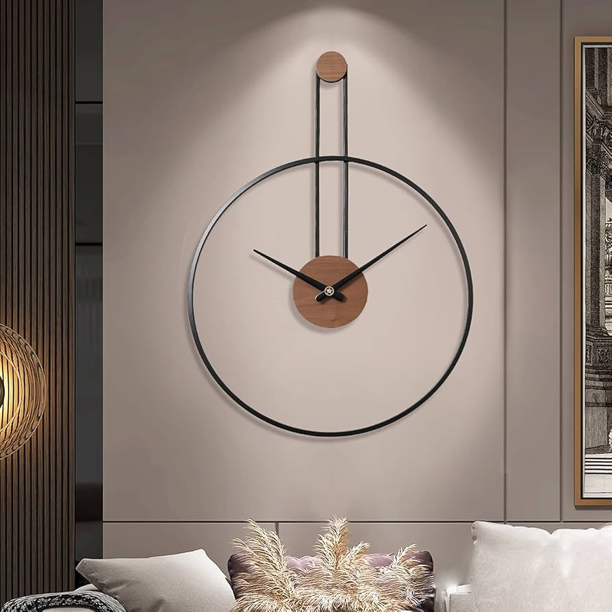 YISITEONE Large Decorative Wall Clock for Living Room,Metal & Walnut Dial Home Decor Silent Non T... | Amazon (US)