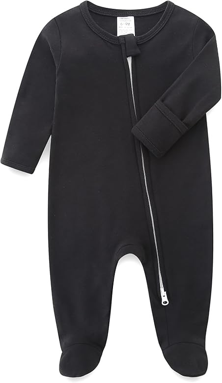 Baby Romper 100% Organic Cotton Pajamas One Piece Long Sleeve Zipper Footie Onesie for 0~12M Baby | Amazon (US)