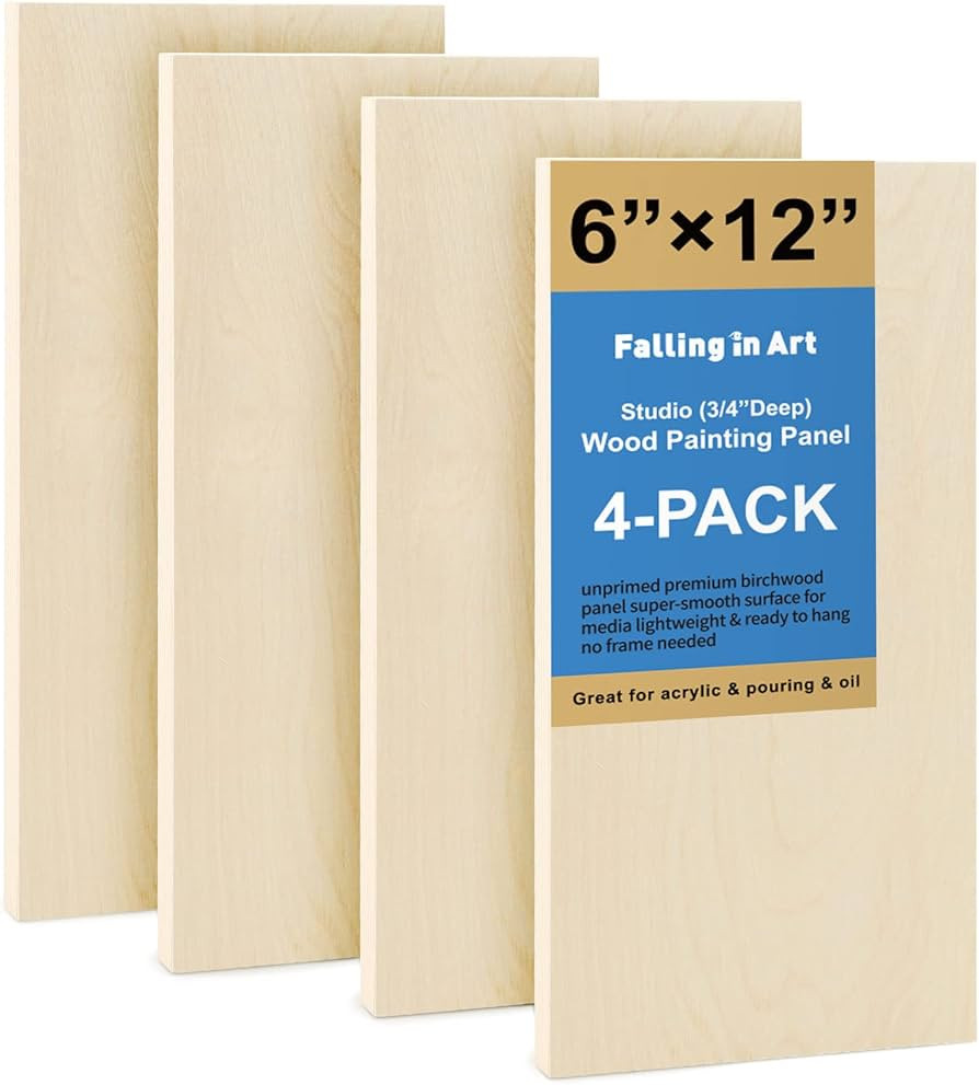 Falling in Art Unfinished Birch Wood Panels Kit for Painting, Wooden Canvas 4 Pack of 6x12’’ ... | Amazon (US)
