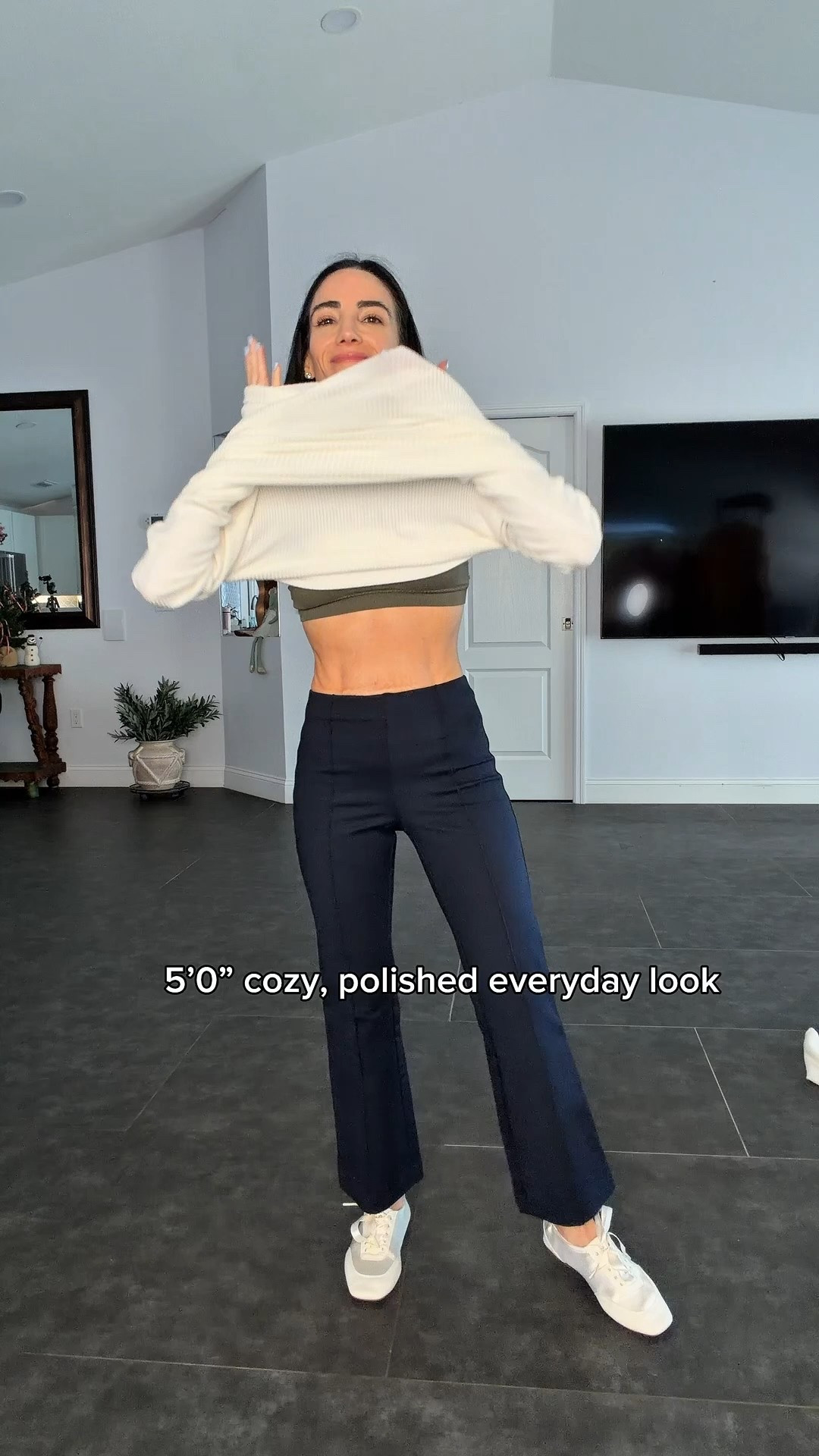 Petite winter outfit: BR ponte leggings (XXS, no hemming), warm Amazon turtleneck (XS), beige knit cape, Vivaia ballet flats, and a fuzzy tote. Easy, elevated, and comfortable.

#LTKootd #LTKPetite #LTKOver40