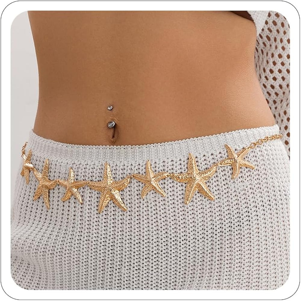 Shell Waist Chain for Women Gold Sea Shell Waist Belt Pirate Plus Size Starfish Waist Chain Daint... | Amazon (US)