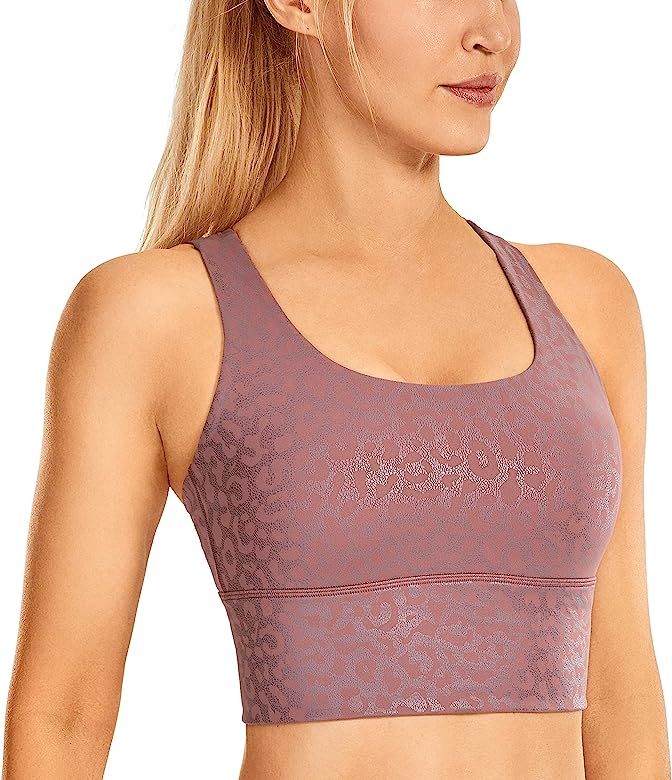 CRZ YOGA Women's Strappy Longline Sports Bras - Wirefree Padded Medium Impact Workout Crop Tank T... | Amazon (US)